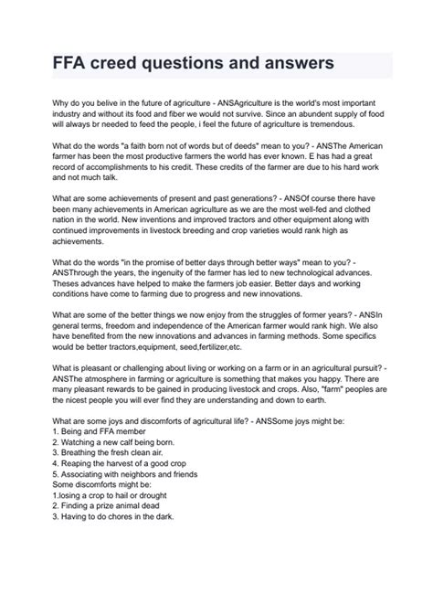 FFA creed questions and answers 2024/2025 (100% verified solutions ...