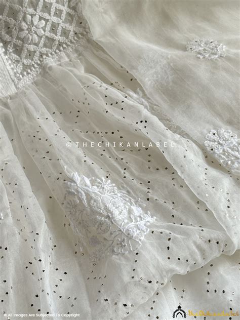 White Ahilya Organza Chikankari A-Line Kurta with Dupatta