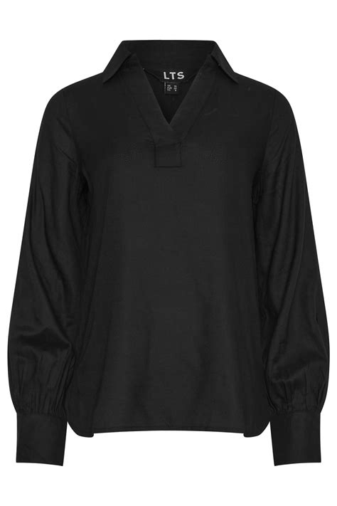 LTS Tall Black Open Collar Shirt | Long Tall Sally