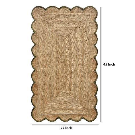Green Bordered Scalloped Braided Jute Accent Rug, 27x45