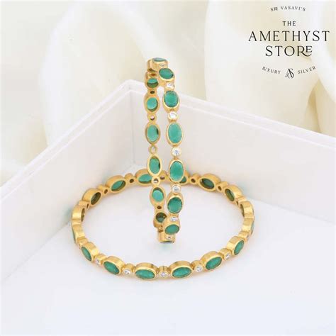 Gold Plated Silver Bangles with Stone | Silver Navarathana Stone ...