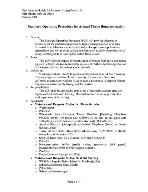 EXP animaltissuehomogenization - NIH-NIAID-N01-AI- Version 1. Standard ...