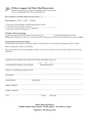 Fillable Online norfolk yale Id like to support the Music Shed ...