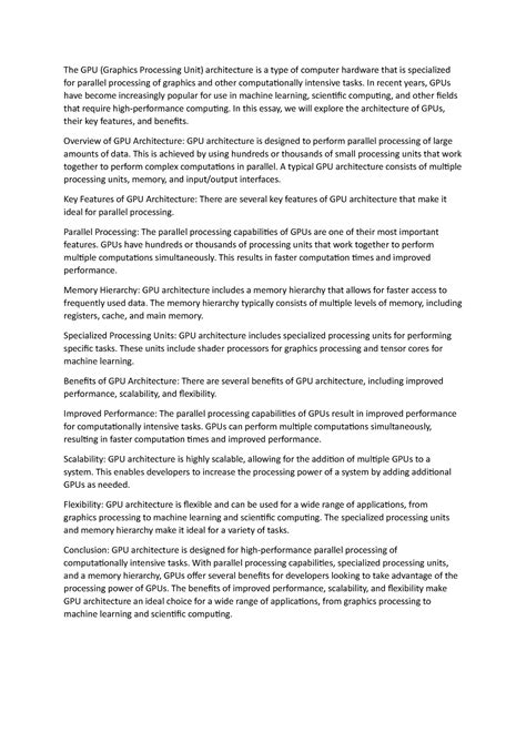 GPU Architecture - The GPU (Graphics Processing Unit) architecture is a ...