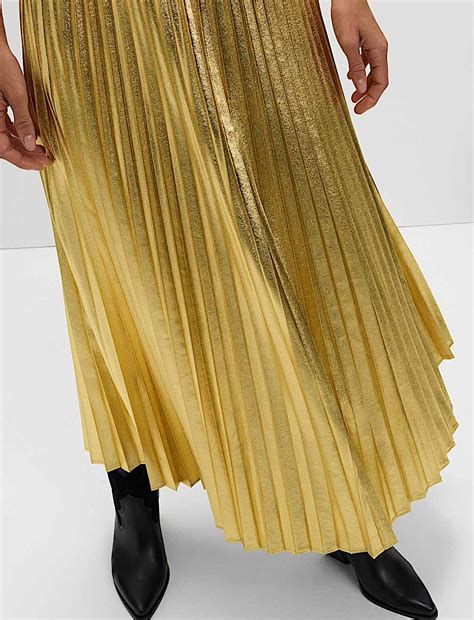 Buy Metallic Gold Pleated Midi Skirt at Marks & Spencer