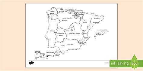 Spain Main Cities Map Colouring Sheet