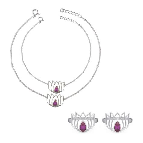 Buy Silver Lotus Toe ring with Pink stone Online - Unniyarcha – Unniyarcha