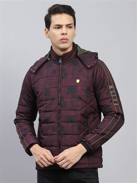 Buy Men Maroon Printed Detachable Hood Full Sleeve Jacket Online in ...