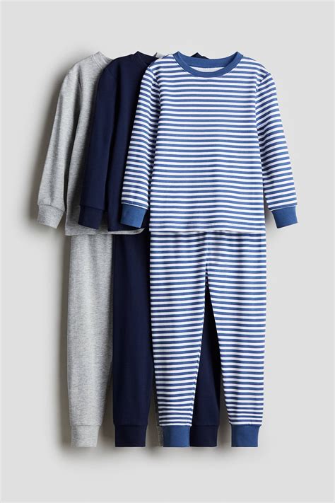 Blue/Striped 3-pack cotton pyjamas for kids | H&M IN