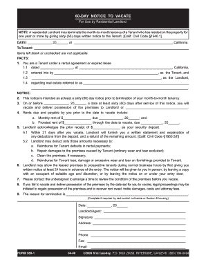 2011 Form CA 60-Day Notice to Vacate - Blank Fillable Template | Fill ...