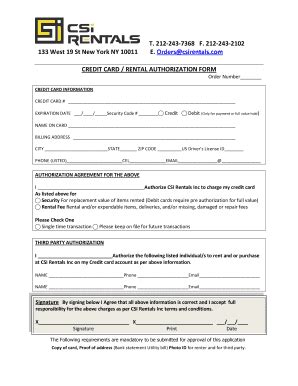 Fillable Online Rental authorization form - CSI Rentals Fax Email Print ...