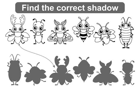 Trova l'ombra corretta. Gioco educativo per bambini. Disegni da ...