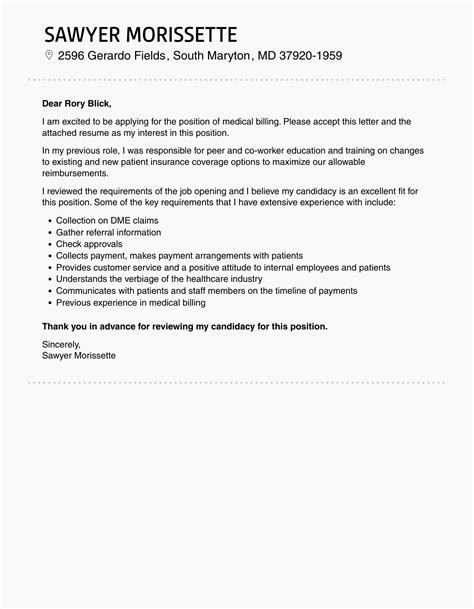 Cover Letter Examples For Medical Billing With No Experience at Eileen ...