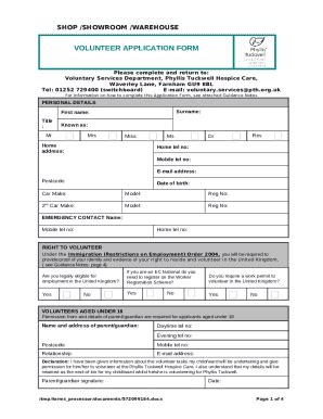 Volunteer Application Form - Blank Fillable Template | Fill Out, Print ...
