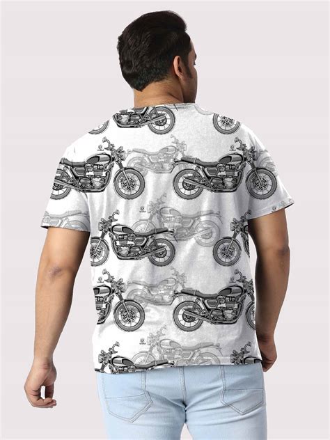 Buy Motorcycle Pattern Black Printed Plus Size Round Neck T-Shirt - Guniaa