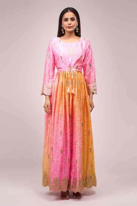 Buy Multi Color Chinon, Silk Embroidery, Sequins Round Neck Hand ...