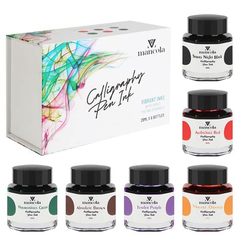 Buy Mancola 6 Colors Calligraphy Pen Ink, Dip Pen Ink Set Non-Carbon ...