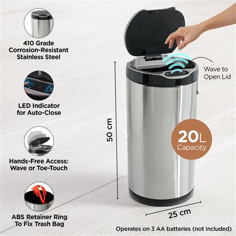 Buy 20L Round Stainless Steel Automatic Dustbin - Silver – GlobalBees Shop
