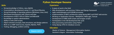 Image result for Python Developer Intern Resume Sample