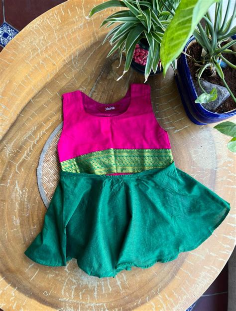 Angel Whisper - Onesie Rompers in Pink Kalyani Pattu with Green zari b