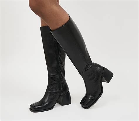 OFFICE Karson Square Toe Knee Boots Black Leather - Women's Knee High Boots
