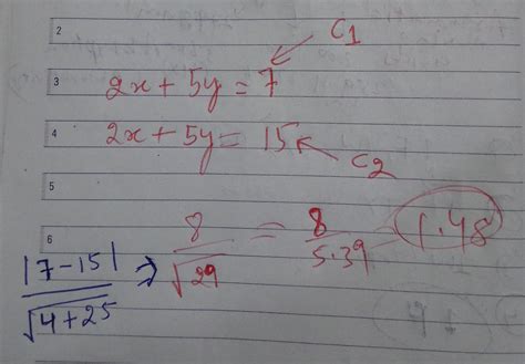 Q.0 the distance between the parallel lines 2x + 5y =7 and 2x + 5y = 15 ...