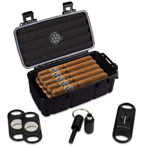 Mantello Portable Travel Cigar Humidor Case - Gift Set for Men - Fits ...