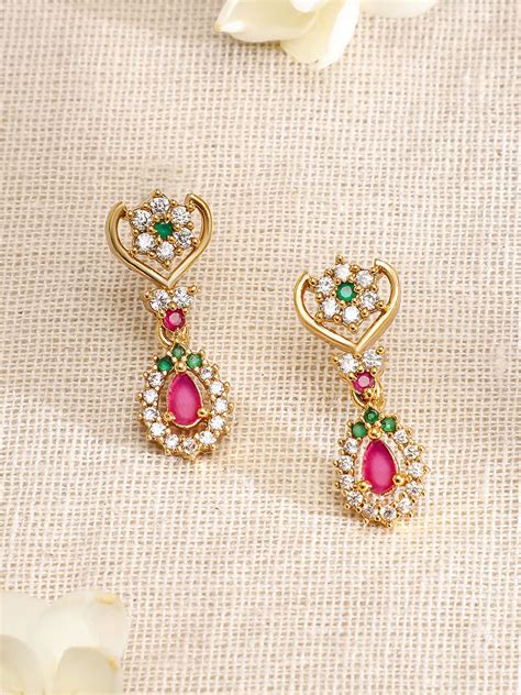Rubans 22KT Gold-Plated Cubic Zicronia Stone Studded Jewellery Set