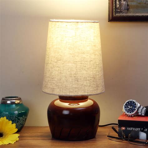 Buy Khadi Cotton & Mango Wood Table Lamp Online On Zwende