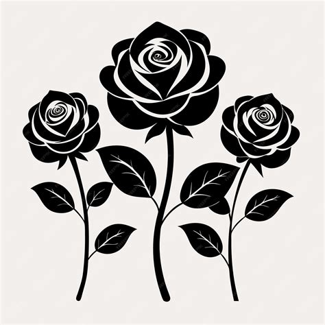 Rose Black Color Silhouette and Flat Rose Flower icon Elegant Vector ...