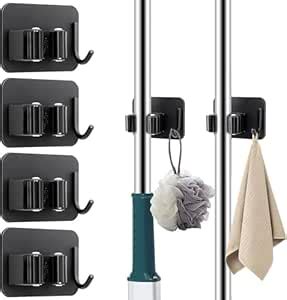 Enclave Stainless Steel Mop and Broom Holder Wall Mounted, Adhesive ...