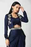 Buy Adamantia Blue Placement Embroidered Jacket Draped Skirt Set Online ...