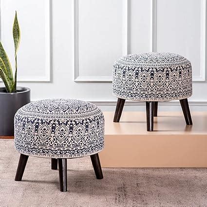 nestroots Set of 2 Wooden Ottoman Stool for Living Room | Printed ...