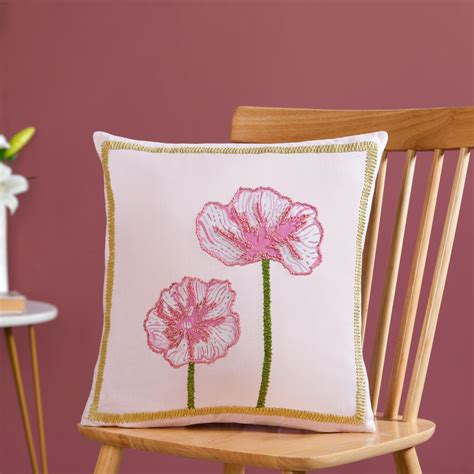 Tale of Two Blooms Embroidered Cushion Cover 40x40cm Online - Premium ...