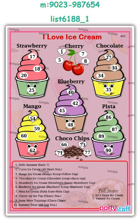 Icecream theme designs in Tambola Housie, Activities, Cards, Labels ...