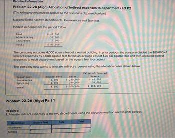 Answered: Problem 22-2A (Algo) Allocation of indirect expenses to ...