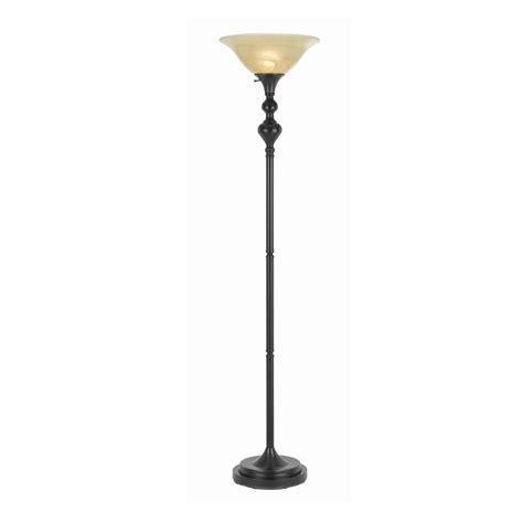 3 Way Glass Shade Torchiere Floor Lamp with Metal Pedestal Base, Black ...