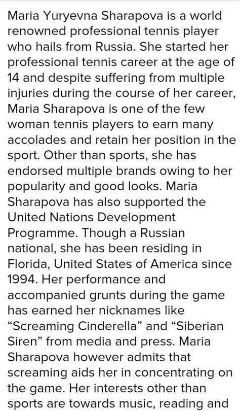 Character sketch on maria sharapova - Brainly.in