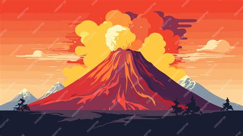 Premium Vector | Volcano eruption drawing flat style vector