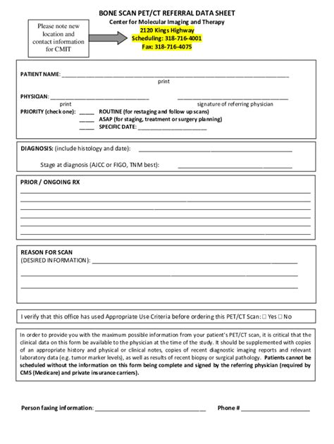 Fillable Online BONE SCAN PET/CT REFERRAL DATA SHEET - CMIT Fax Email ...