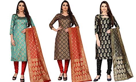 Buy Anand Women's Jacquard Silk unstitched Dress Material with Dupatta ...
