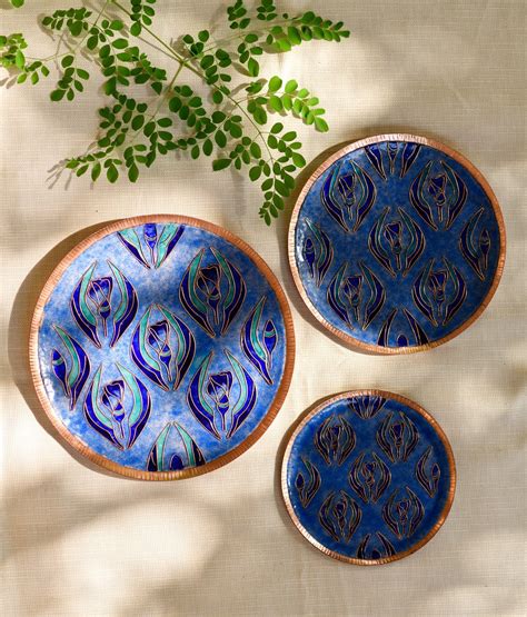 Ekibeki Handcrafted Gardens of Vishwakarma Copper Enamel Wall Plate ...
