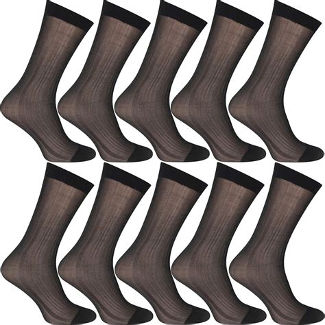 Buy Uaussi 10 Pairs Mens Ultra Thin Dress Socks Silk Sheer Business ...
