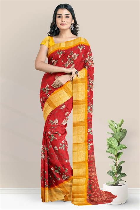 Jute Silk Floral Print Purple And Dark Musturd Yellow Saree