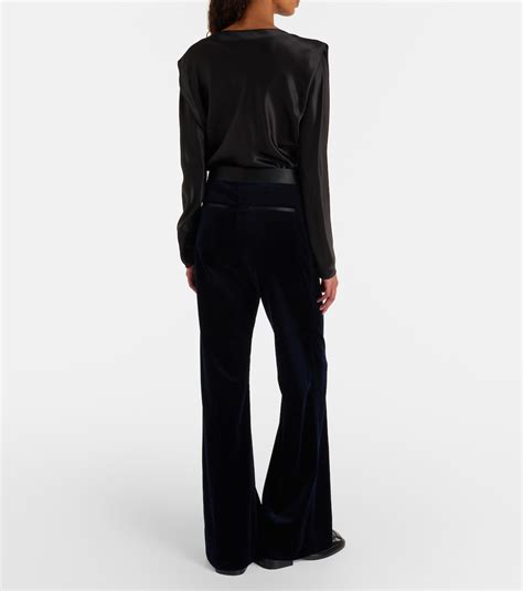 Satin-trimmed velvet wide-leg pants in blue - Victoria Beckham | Mytheresa