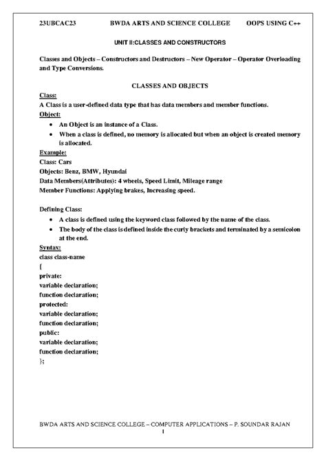 UNIT II PROGRAMMING IN CPP - BWDA ARTS AND SCIENCE COLLEGE – COMPUTER ...