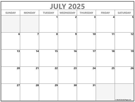 July 2025 Calendar Free Printable