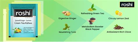 Roshi Green Tea Kahwa |25 Teabags | Detoxifying Green Tea with Ginger ...