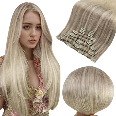 Amazon.com : Full Shine Hair Extensions Clip ins Ombre Blonde Clip in ...