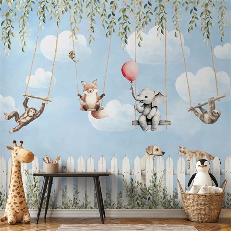 Animals Kids Room Wallpaper- Blue Giggle Garden | Life n Colors